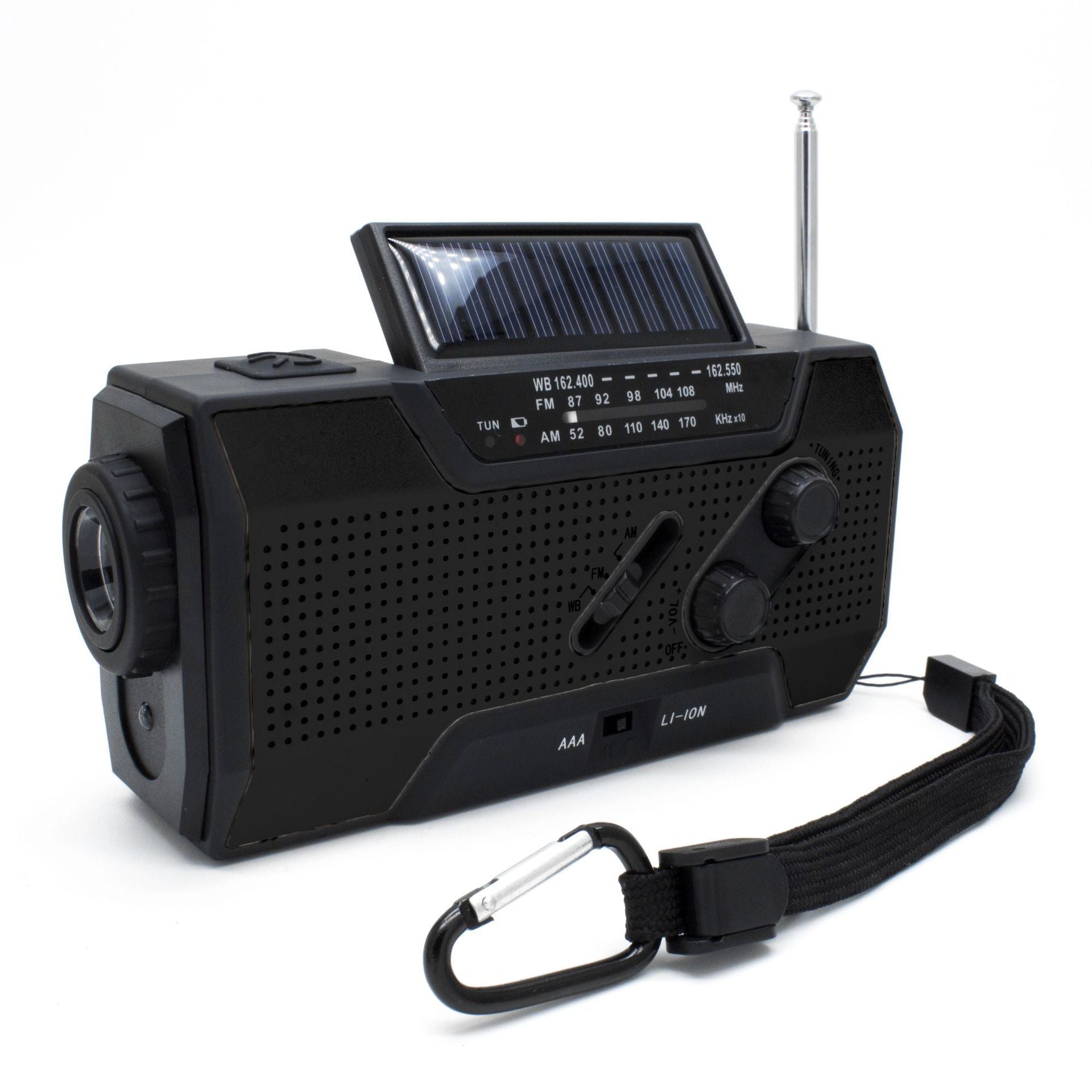 Emergency radio - 2000 mAh built-in Powerbank, Flashlight and Solar cells